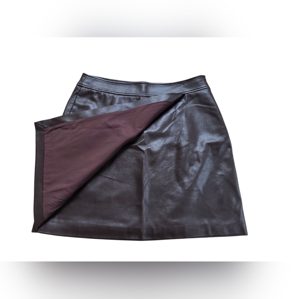 Modern Citizen Faux Leather Faux Wrap Mini Skirt Brown Size M - Picture 2 of 5